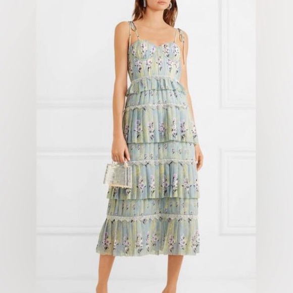 Self-Portrait Dresses & Skirts - Self Portrait Tiered Floral Lace Dress Mint